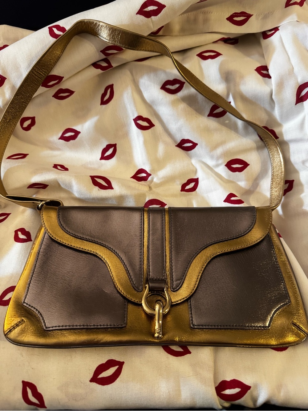 Vintage kate spade gold and copper Sutton Small Metallic leather shoulder bag